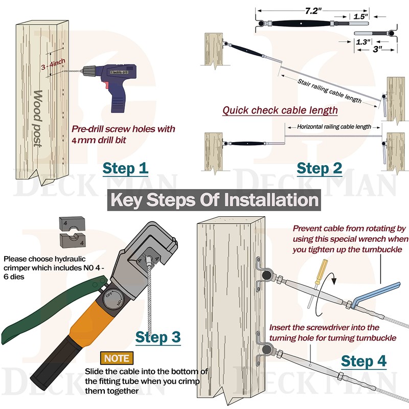 Deck Man T316-Stainless Steel Adjustable Angle 1/8" Cable Railing Kit/Hardware