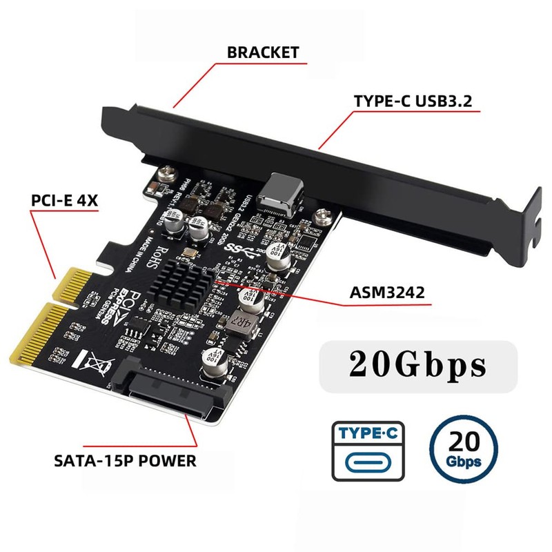 NFHK USB 3.2 Gen2 Type-C 20Gbps USB-C to PCI-E 4X