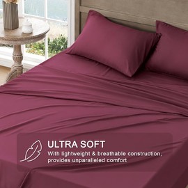 FreshCulture Full Sheet Set - Ultra Soft Sheets Full Size Bed - Brushed Microfiber - Deep Pockets - Easy Care - Cooling & Breathable Sheets - 4 Pieces Hotel Luxury Full Size Bed Sheets (Burgundy)