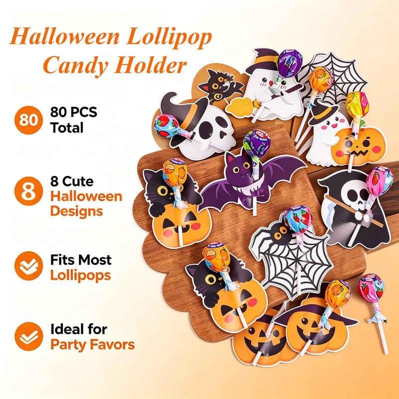 80 Pcs Halloween Paper Cards Lollipop Jam Chocolate Candy Holder