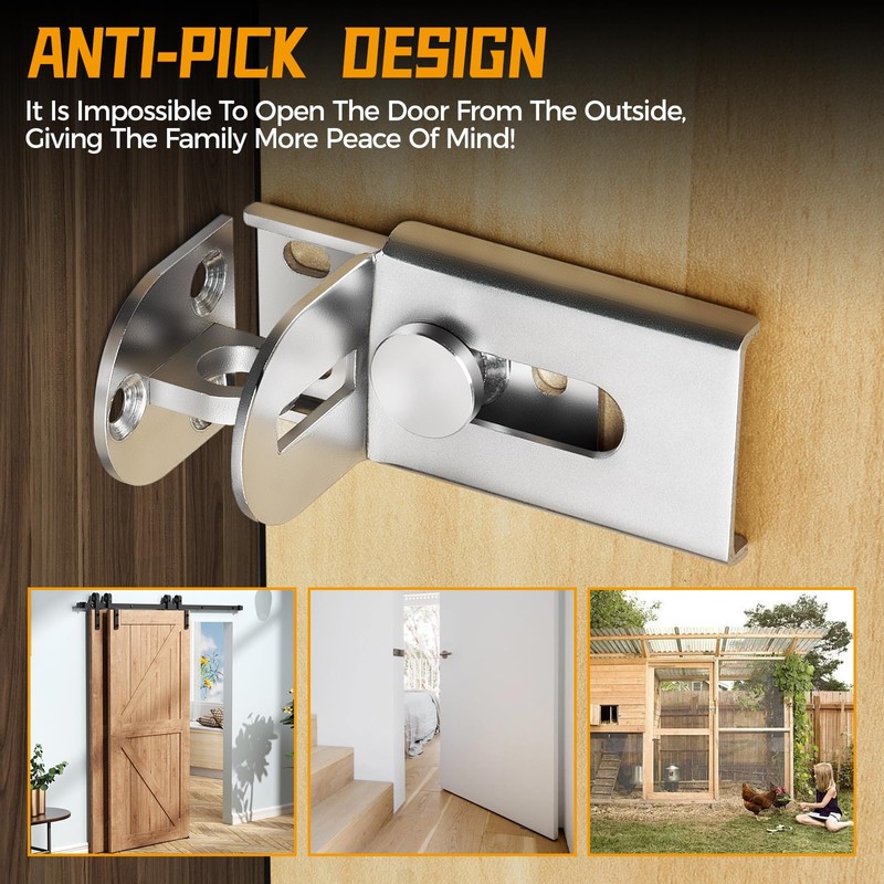 GEMASP Sliding Door Lock, 90 Degree Door Hasp Latch Lock,