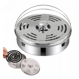 Wanfoou Mosquito Spiral Holder, Portable Mosquito Spiral Holder Box, Stainless Steel Holder for Mosquito Spiral Container, Mosquito Coil Holder with Mesh Stand and Cover for Home Garden Use