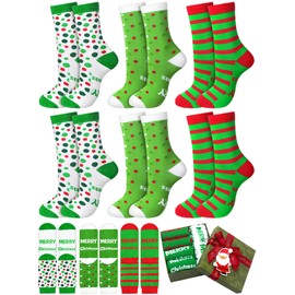 Berlune 6 Pairs Christmas Socks Gift for Women Men Christmas Green Calf Sock Green Breathable Cotton Knitted Holiday Gifts with Exquisite Packaging for Party Favors