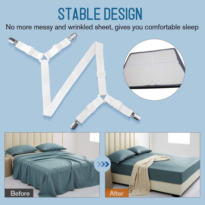 Wadeo Bed Sheet Tensioner Bed Sheet Clips, Elastic Straps for