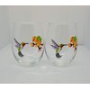 2 Hummingbird Hand Painted Stemless Wine Glasses