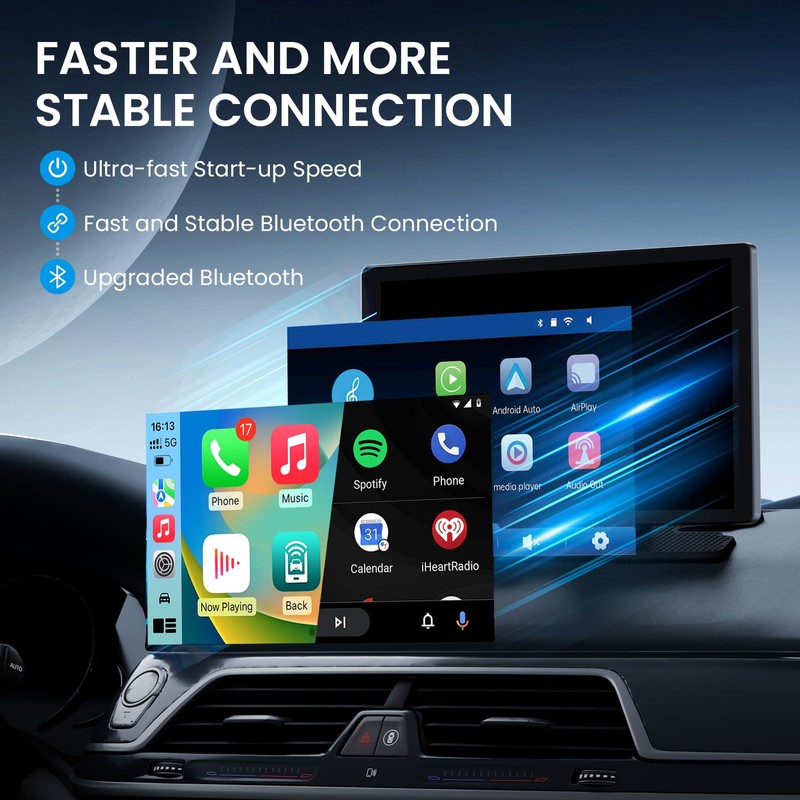 TECXERLLON 9.0" Wireless CarPlay Screen for Car, Android Auto Screen