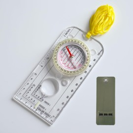 Children's Compass with Adjustable Declination, Magnifying Glass, Ruler and Whistles. Compass, Multifunctional Orienteering Compass Outdoor for Map Reading, Navigation, Hiking, Adventure