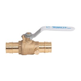 Watts LFFBV-PEX-F1960 Series 1/2" Lead-Free 2-Piece Full Port Chrome-Plated Brass Ball Valve with PEX F1960 Ends for WaterPEXa and PEXa Piping Systems, With Waste Drain, O-Ring Seal, White Handle