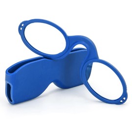 REAVEE Ultra Slim Armless Reading Glasses for Men Women, Small and Flat Readers Compact Pocket Size with Stick-on Case Holder,Blue 2.0