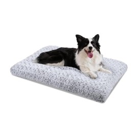 Insta Bulb Dog Bed Deluxe Plush Dog Crate Beds Fulffy Comfy Kennel Pad Anti-Slip Pet Sleeping Mat Light Grey M