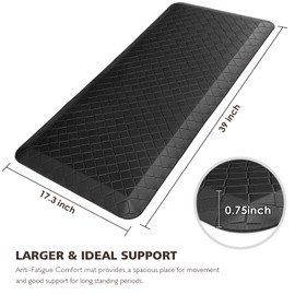 HappyTrends Kitchen Floor Mat - 4/5 Inch Thick Anti-Fatigue Kitchen Rug,Waterproof Non-Slip Kitchen Mats and Rugs Heavy Duty Ergonomic Comfort Rug for Kitchen,Office,Sink,Laundry,(17.3" x 39", Black)