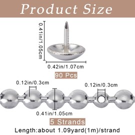 GORGECRAFT 5Pcs 1 Meter Upholstery Tacks Strips 10.5mm Metal Iron Round Head Decorative Nailhead Trims with 90Pcs Upholstery Nails Loosing Tacks Matched for Sofa Chair Furniture Silver