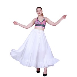Wevez Women's 15 Yard Elastic Waist Flowing Belly Dancing Cotton Long Maxi Skirt for Summer Holiday White