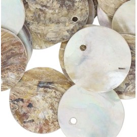 TMGP 100 Natural Color Mussel Shell 15mm (0.59") Round Coin Drop Charms with 1mm Hole