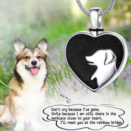 Fanery Sue Pet Ashes Necklace Cremation Jewelry Pet Memorial Gifts Heart Pendant for Loss of Dog Cat Pet Urn Necklaces Rainbow Bridge(Puppy figue heart ashes necklace)