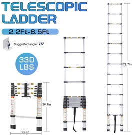 RIKADE Telescopic Ladder, 6.5FT Aluminum Telescoping Ladder with Non-Slip Feet, Portable Extension Ladder for Household and Outdoor Working, 330lb Capacity
