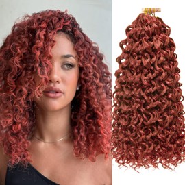 GoGo Curl Crochet hair 14inch Beach Curl Crochet hair Bohemian Crochet Braids Reddish Brown Deep Wave Braiding hair Extensions (5Packs,350#)