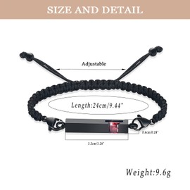 XSMZB Urn Bracelet for Ashes Stainless Steel Crystal Cube Cremation Bangle Locket Memorial Ashes Holder Keepsake for Women Men (Black-Red)