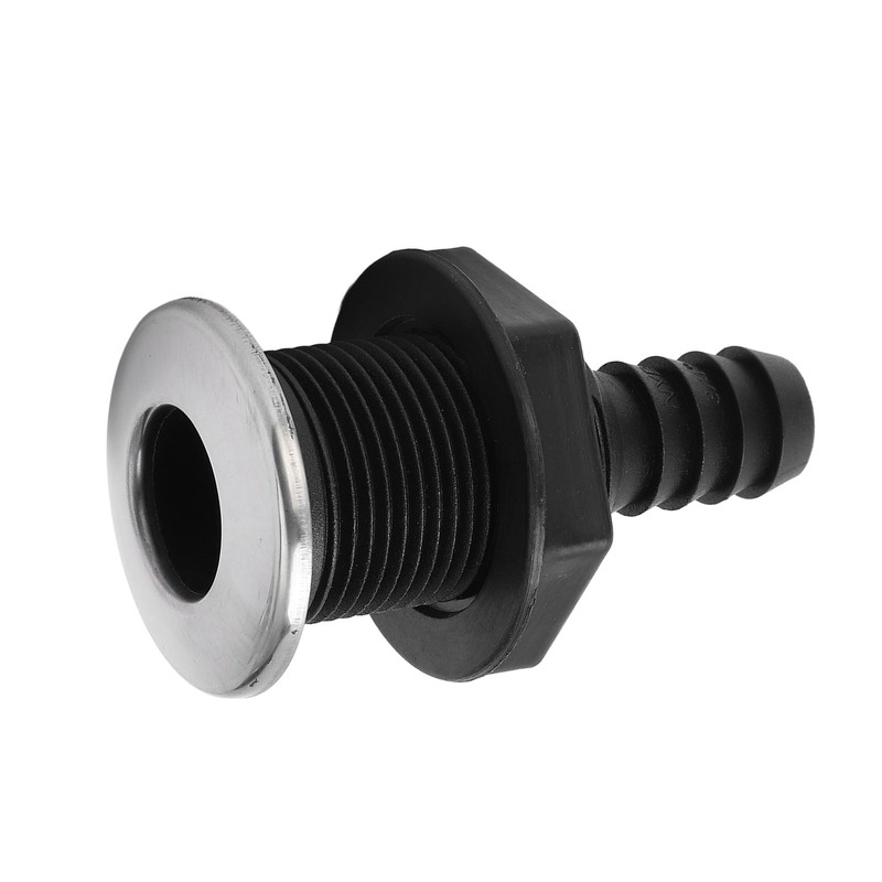 Boat 3/4in Through Hull Scupper Drain Straight Black with Stainless
