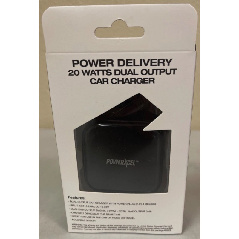 POWERXCEL - Dual Output Car Charger With Power Plug -