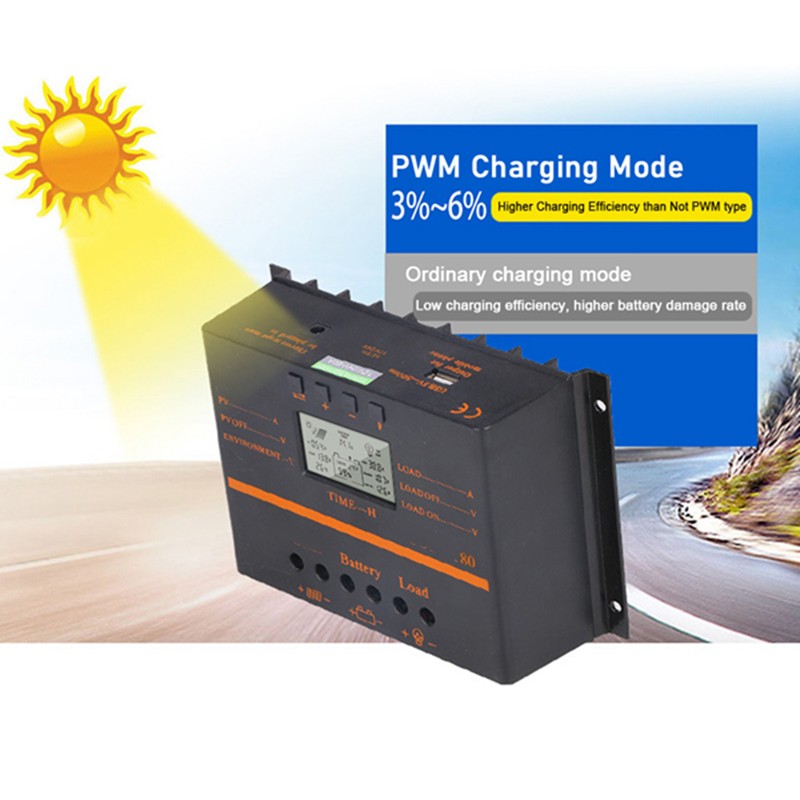 80A PWM Solar Charge Controller 12V/ 24V Self-Adapting LCD Solar