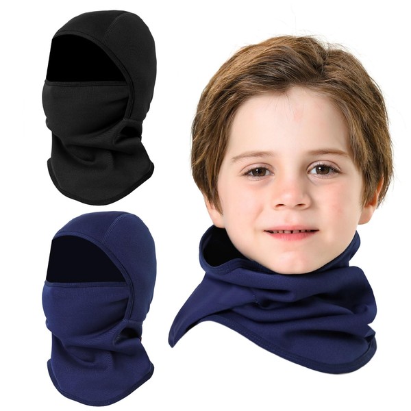 Aegend Kids Balaclava Face Mask Windproof Ski Face Neck Warmer for Cold Weather Winter Outdoor Sports Skiing Running Cycling 2 Piece Black&Blue