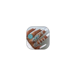 Turquoise Stackable Rings Set Western Jewelry for Women Vintage Ring Set Boho Rings Knuckle Stuff Turquoise Western Jewelry for Women(Style 10)