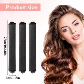 3 Stück Hitzefreie Lockenwickler, Heatless Curls Band, Lockenwickler Über Nacht mit Haken, Overnight Blowout Locken Ohne Hitze für Alle Haartypen (Schwarz, Extra groß)