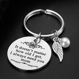 Mom Keychain with Pearl Charm, Wing Pendant, Mother's Gift