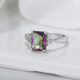 Ariella Engagement Ring for Women by Ginger Lyne | Birthstone Wedding Ring 2.62 Ct Mystic Rainbow Emerald Cut Cubic Zirconia Statement Cocktail Ring for Her | White Gold Plated, Multicolored Gemstone