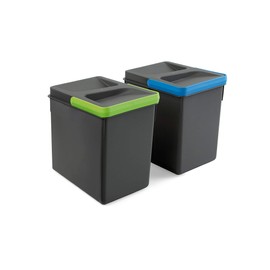 Emuca, waste sorting cut-out base, set of 2 bins height 216mm with 6 litres capacity, Grey, H 216 mm (2x6L)