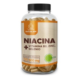 Niacina Vitamina B2 Zinc Selenio 120 Cápsulas Raíces Zen Super Premium