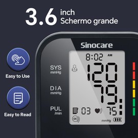 Sinocare Blood Pressure Monitor, Upper Arm BP Machine for Home, Adjustable Cuff 8.6"-16.5", One-Button Operation, Dual User Mode, Posture Detection & Irregular Heartbeat Alert, Black