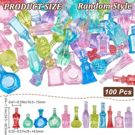 CRASPIRE 100Pcs 1:12 Scale Mini Bottle Mini House Drink Accessories Plastic Beads Colorful for Miniature World Fish Tank Desktop Decoration Handwork DIY Minihouse Accessories