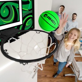 AND1 Over The Door Mini Hoop: - 18”x12” Pre-Assembled Portable Basketball Hoop with Flex Rim, Includes Two Deflated 5” Mini Basketball – Green/Black (5A1GT0110B0E2)