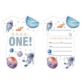 Qlnuk Outer Space 1st Birthday Party Invitations First Trip Around the Sun Space Invites Set of 20 Invites with Envelopes for 1 Year Old Boy Birthday
