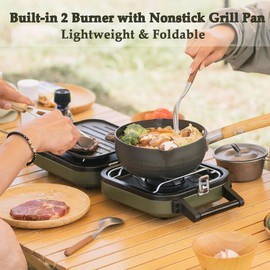 Naturehike 2-in-1 Gas Camping Stove, Frying Pan, Stove with Adjustable Burners, 88.18 oz, Carrying Handle, Portable, Iron SkilletPerfect for Camping & Hiking, Emergency Cooking Stove, Christmas party