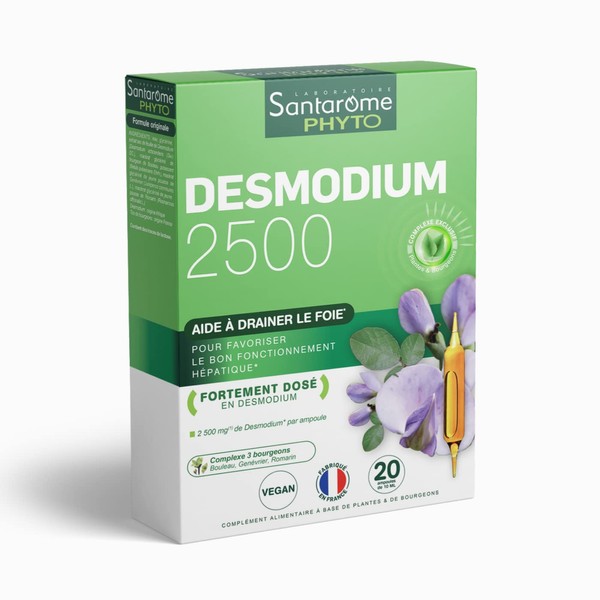 Santarome Bio - Desmodium 2500 | Liver Detoxifying Supplement | Hepatic Function, Liver Protection & Detoxification - Herbal Based | 20 ampoules | Made In France | Vegan