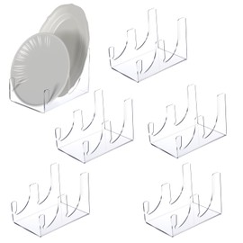 HOFURME 6 Pcs Plate Dinnerware Display Stand, 2-Tier China Platters Holder, Acrylic Plate Stands for Display Clear Kitchen Cabinet Organizer