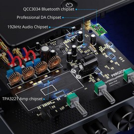 Hi-Fi Amplifier 192khz/24Bit Bluetooth 5.2 Amplifier Support Optical Input AptX HD with Bass Treble Control Digital Speaker Audio Watts Smartphone