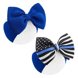 Lanmerry National Police Week Headbands for Girls Baby Bows Newborn Headbands 6" Police Support Wreath Bows Blue Black Stripe Toddler Hair Accessories