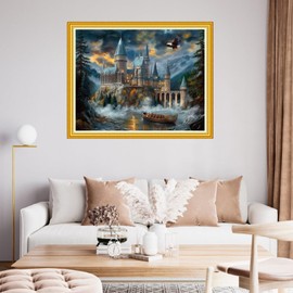 Fanxvivy Stamped Cross Stitch Kits for Beginners Full Range of Cross Stitching Preprinted Embroidery Kits for Adults, 11CT Embroidery Pattern Needlepoint Kits-Magic Castle 16x20 inch