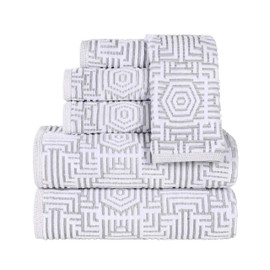 Superior Cotton 6-Piece Towel Set, Quick Dry, Bathroom Essentials, Shower, Spa, Luxury Plush Soft Absorbent Towels, Includes 2 Bath, 2 Hand, 2 Washcloth/Face Towels, Jasper Collection, Platinum