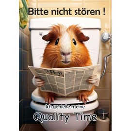 Tin Sign Humour Aluminium 20 x 30 cm – Auf der Toilette mit Zeitung Meerschweinchen 91