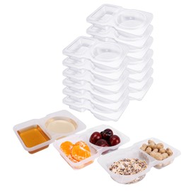 12 Sets Double Compartment Condiment Condiment Container with Lid for Dip Sauce Sampling Salad Dressing Snack