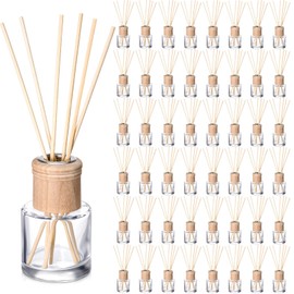 Roshtia 50 Set Reed Diffuser Bottle Empty Refillable Fragrance Glass Diffuser Bottles Set with Wooden Caps Rattan Sticks 50ml 1.7 oz Round Glass Jars for DIY Fragrance