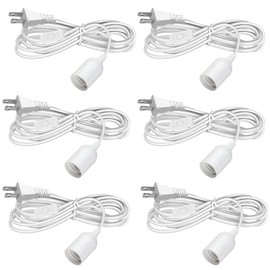 Zarnicy 6 Pack Light Bulb Socket with Cord - 16Ft Plug in Light Socket E26/E27 Pendant Light Cord with On/Off Switch Hanging Lantern Cable,White