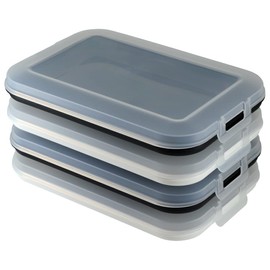 Engelland Set of 4 Cold Meat Tins with Integrated Serving Plate, Food Storage Box, Food Container, Cold Cuts Box, Stackable, BPA-Free, Kitchen Supplies, Plastic, Colourful