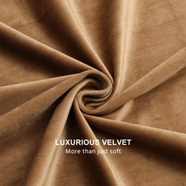 Benedeco Camel Velvet Curtains for Bedroom Window, Super Soft Luxury Drapes, Room Darkening Thermal Insulated Rod Pocket Curtain for Living Room, W52 by L90 inches, 2 Panels