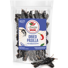 Pasilla Chiles Dried 8 oz - Staple For Mexican Cooking, Moles, Sauces, Stews, Salsa, Soups. Mild Heat – Punget and Tangy Flavor. Resealable Bag. By Amazing Chiles and Spices.